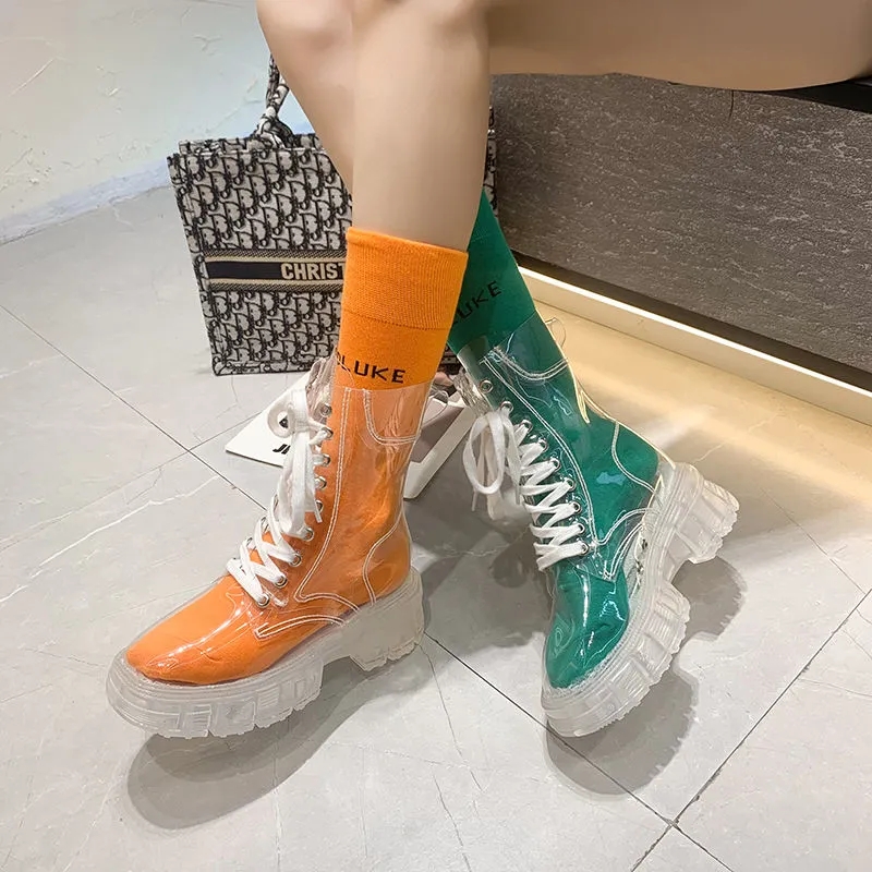 Women'S Fashion Rain Boots - 투명 플랫폼 부츠 2026 새로운 패션