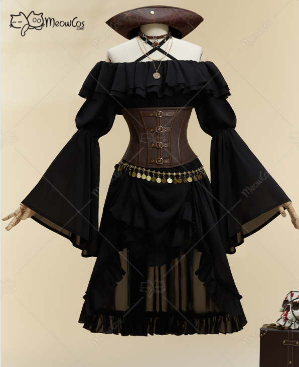 Corset Top Boned - MOBBUNNY 여성용 할로윈 검은 해적 스타일