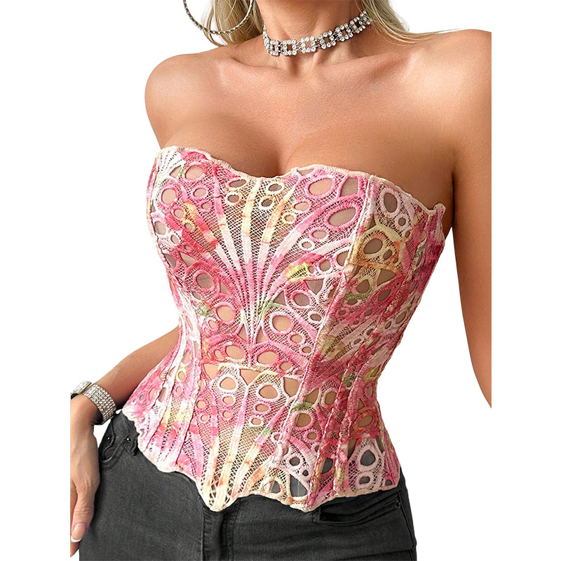 Corset Top Boned - 섹시한 본 가먼트 코르셋 시스루 메쉬