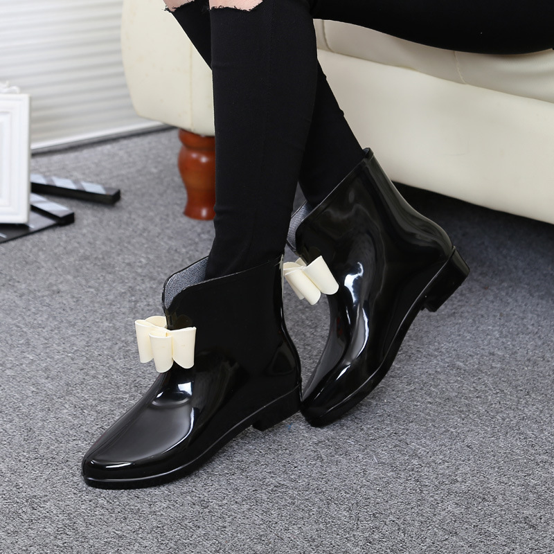 Women'S Fashion Rain Boots - 여성 꽃 Bowtie 발목 부츠 겨울