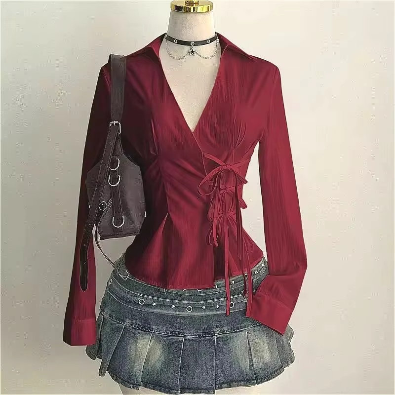 Women'S Y2K Fashion Aesthetic - 패션 긴팔 블라우스 섹시한 여성 슬림핏