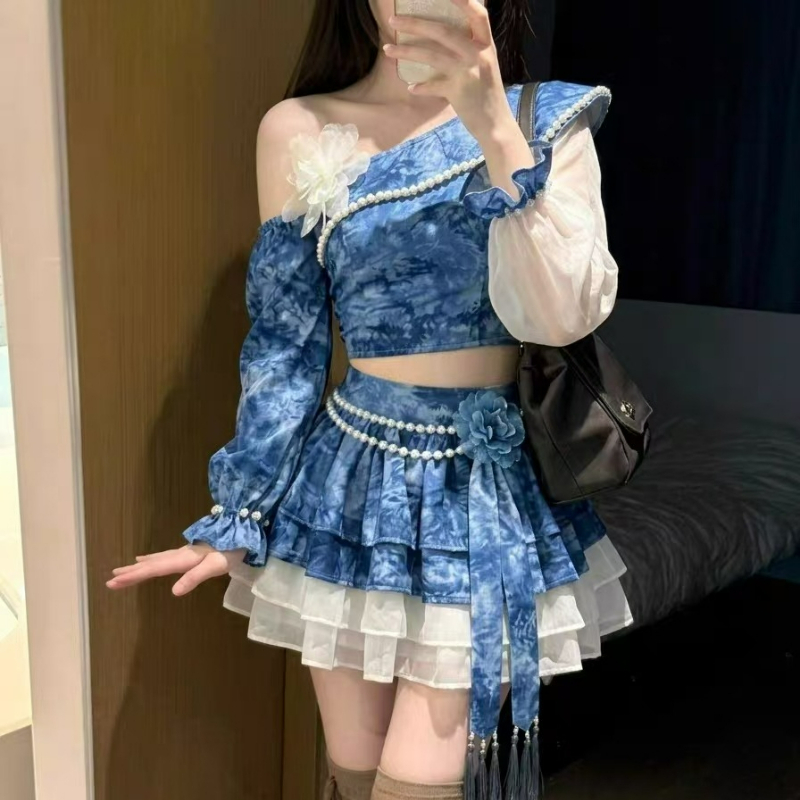 Asymmetric Top Women - 일본 스타일 빈티지 엘레강스 로리타 스커트