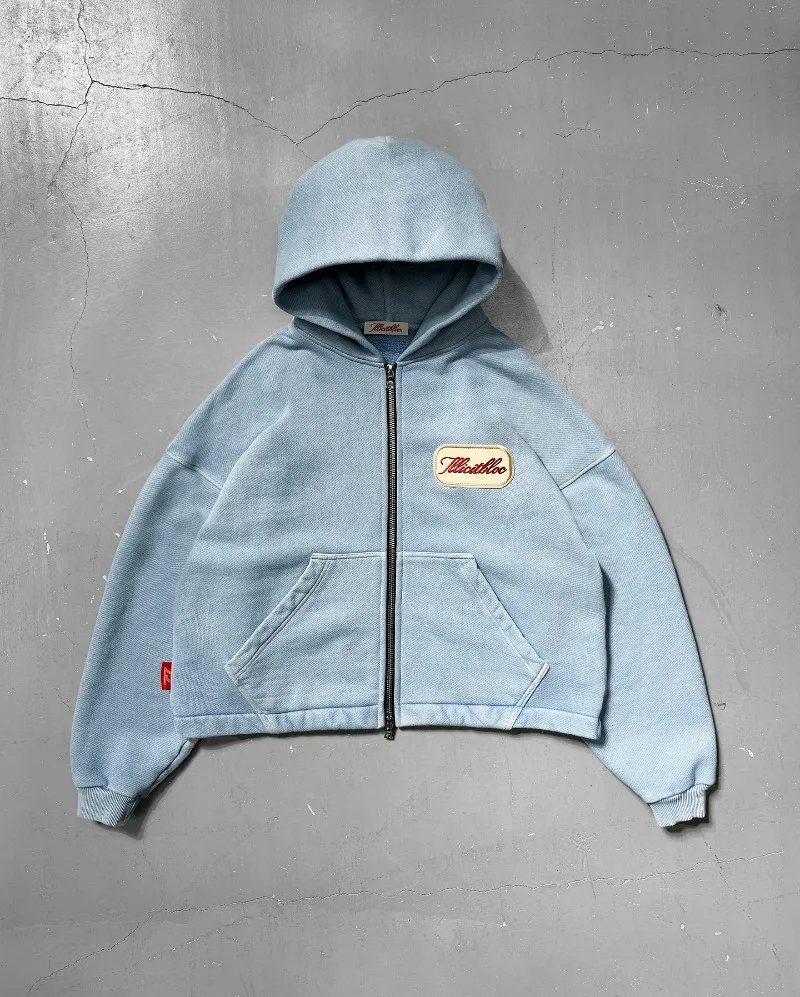 Women'S Fashion Zip Up Hoodies - Y2K 패션 새로운 편지 자수 패치