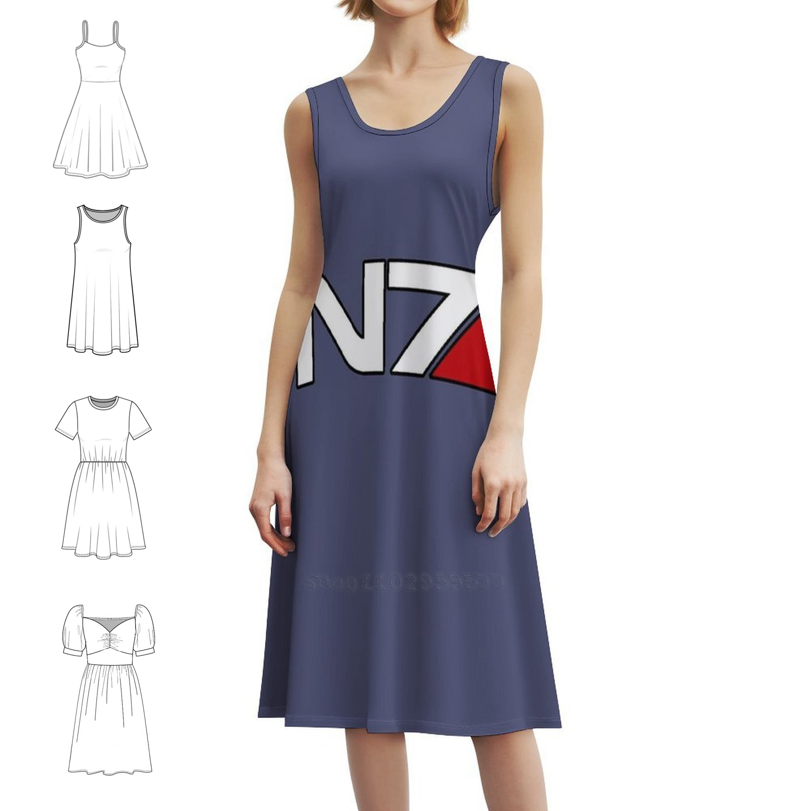 Floral Summer Dress - N7 로고 꽃무늬 스모크 드레스 여성용