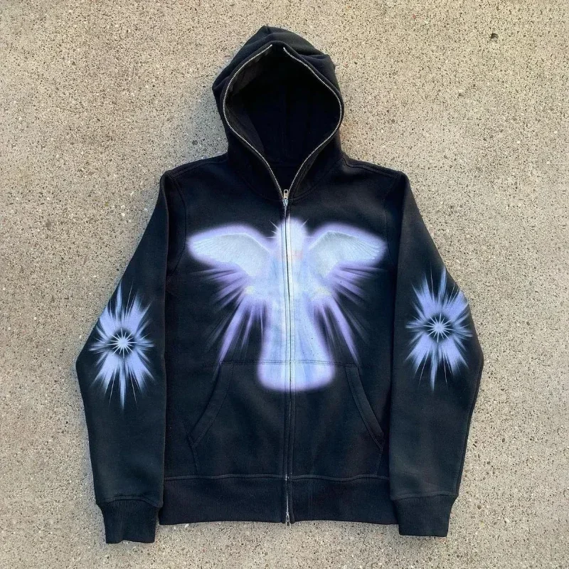 여성 남성 Y2K 패션 까마귀 편지 그래픽 인쇄 지퍼  - Women'S Fashion Zip Up Hoodies 리뷰 및 가격