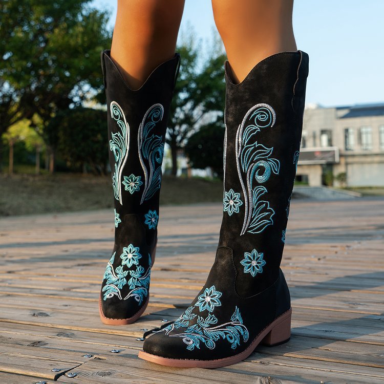 레트로 여성 부츠 패션 여성 나이트 부츠 자수 롱 튜브 - Women'S Fashion Rain Boots 리뷰 및 가격