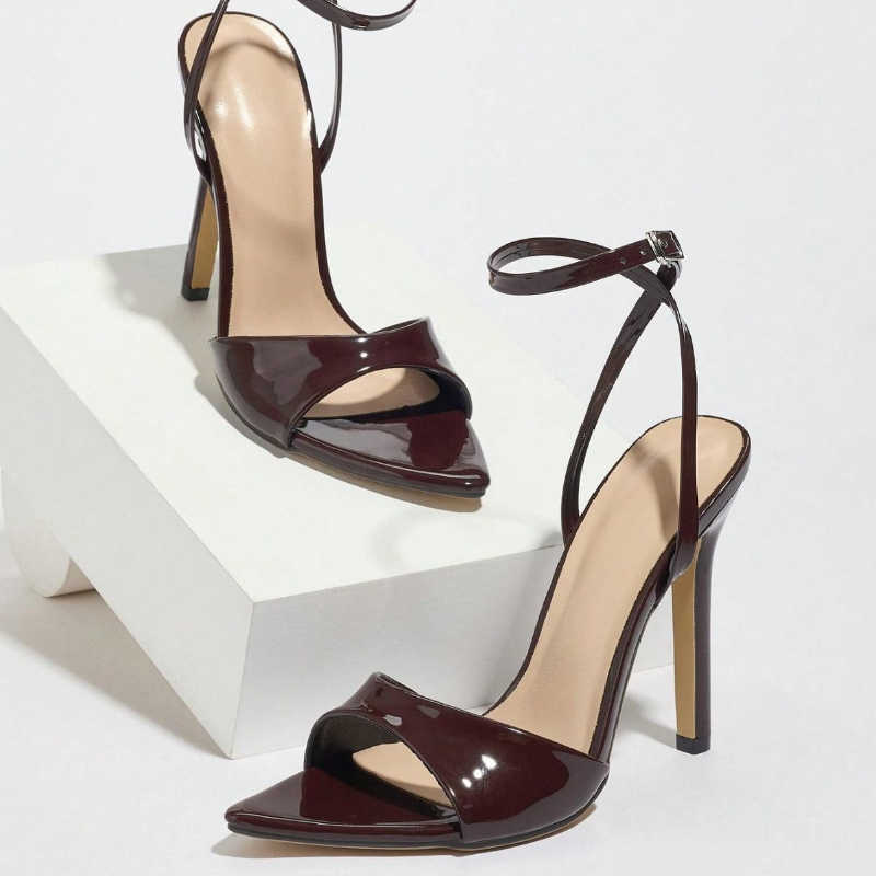 커피색 에나멜 가죽 힐 샌들 여성 패션 포인티드 토 앵 - Women'S Fashion Brand Shoes 리뷰 및 가격
