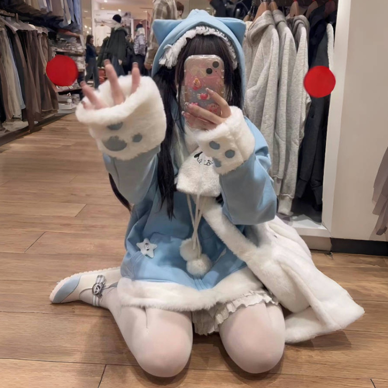 일본 귀여운 애니메이션 자수 고양이 귀 발바닥 후드 후 - Women'S Fashion Zip Up Hoodies 리뷰 및 가격