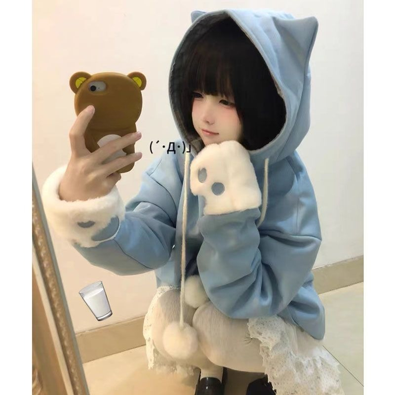 일본 귀여운 애니메이션 자수 고양이 귀 발바닥 후드 후 - Women'S Fashion Zip Up Hoodies 리뷰 및 가격