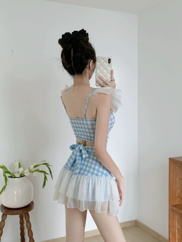 숙녀 슬리밍 홀터넥 수영복 귀여운 리본 매듭 레트로 하 - Women Fashion Korean 리뷰 및 가격