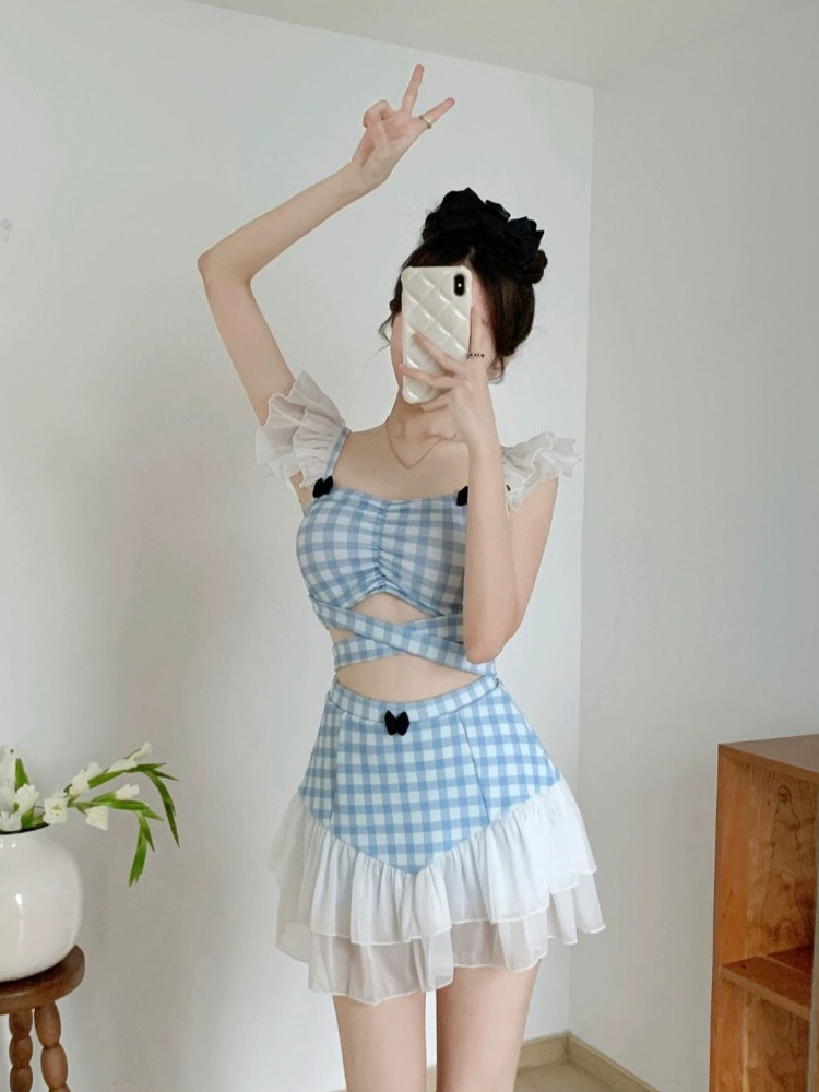 숙녀 슬리밍 홀터넥 수영복 귀여운 리본 매듭 레트로 하 - Women Fashion Korean 리뷰 및 가격