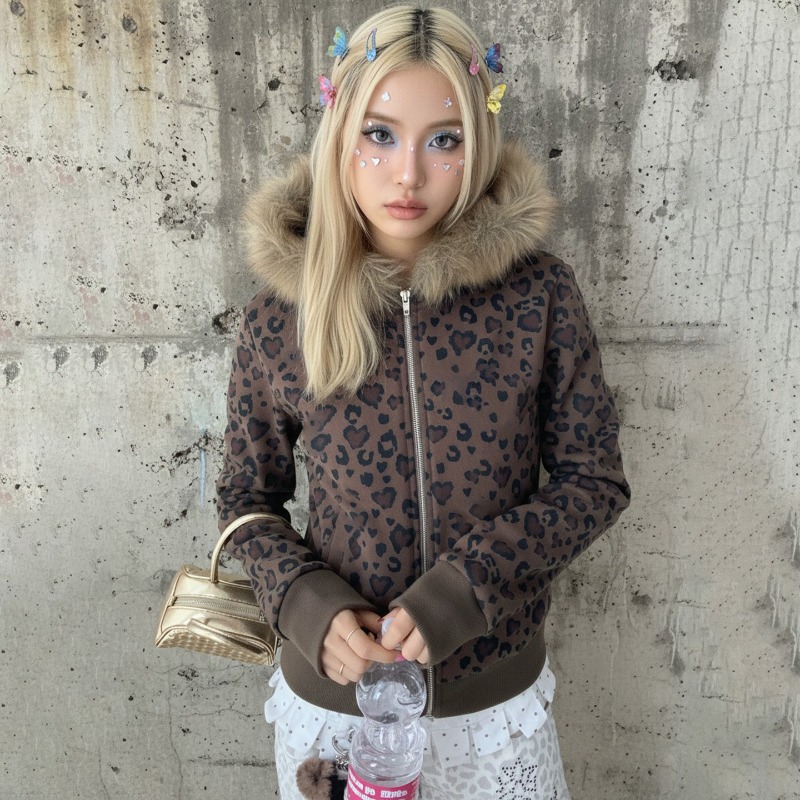 미국 핫걸 겨울 신상 Y2K 레오파드 프린트 퍼 칼라  - Women'S Fashion Zip Up Hoodies 리뷰 및 가격