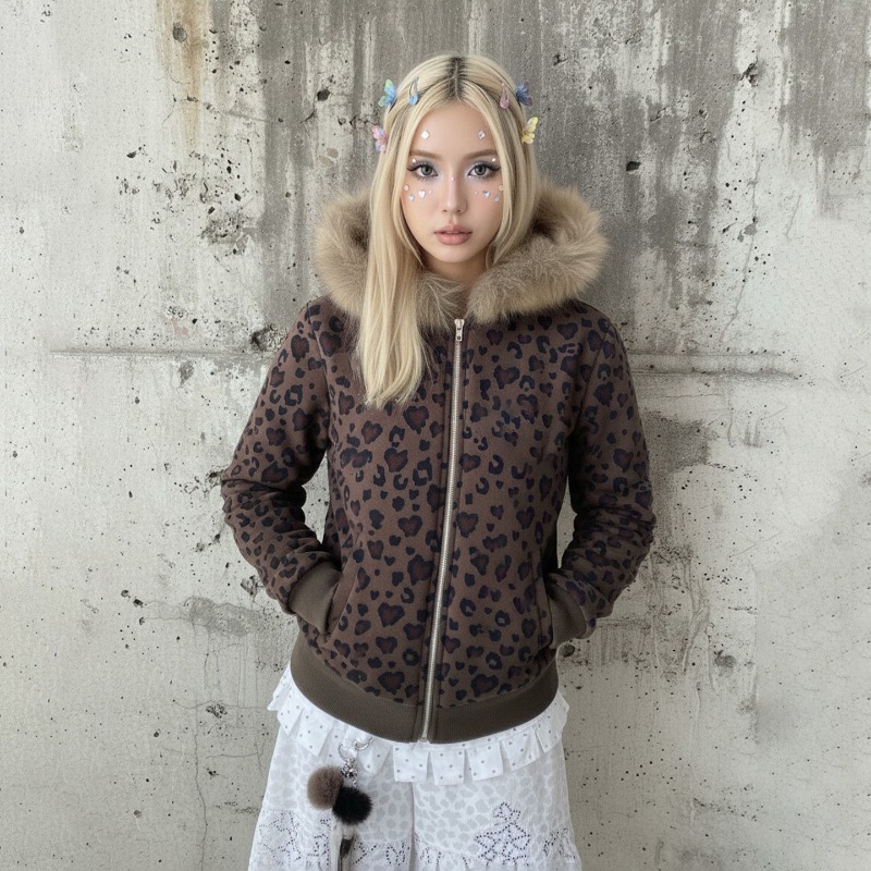 미국 핫걸 겨울 신상 Y2K 레오파드 프린트 퍼 칼라  - Women'S Fashion Zip Up Hoodies 리뷰 및 가격