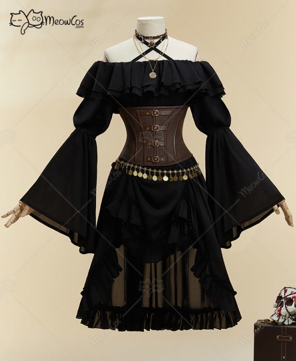 MOBBUNNY 여성용 할로윈 검은 해적 스타일 정장  - Corset Top Boned 리뷰 및 가격