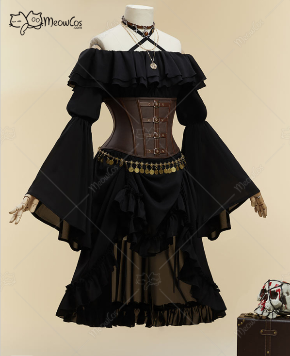 MOBBUNNY 여성용 할로윈 검은 해적 스타일 정장  - Corset Top Boned 리뷰 및 가격
