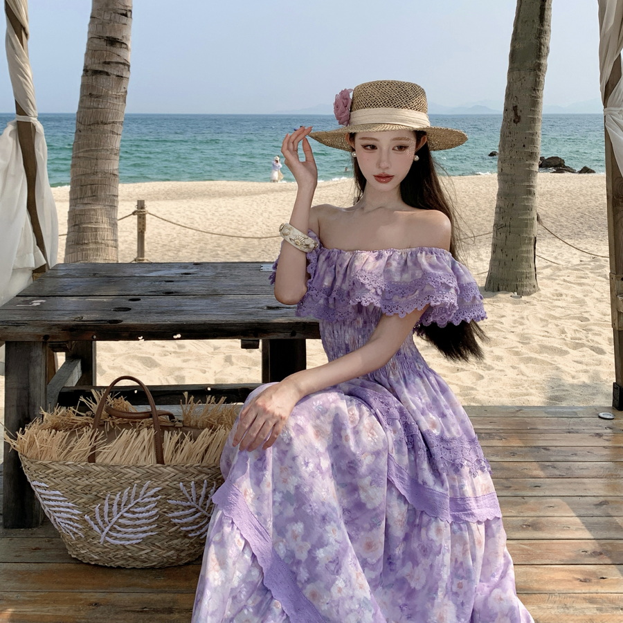 여름 휴가 스타일 롱 퍼플 플로럴 프린트 허리 조절 드 - Floral Summer Dress 리뷰 및 가격