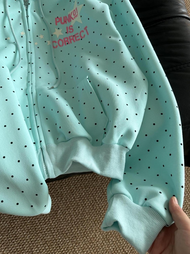 Y2k 새 봄 패션 아메리칸 스타일 폴카 도트 스타 스 - Women'S Fashion Zip Up Hoodies 리뷰 및 가격