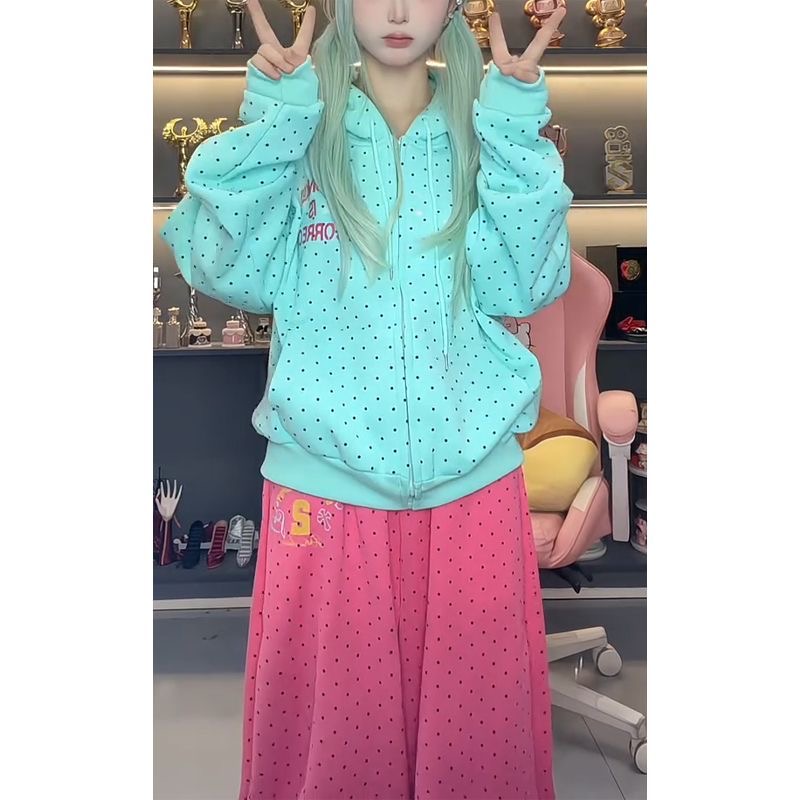 2026 뉴 아메리칸 폴카 도트 스웨트셔츠 봄 패션 레 - Women'S Fashion Zip Up Hoodies 리뷰 및 가격