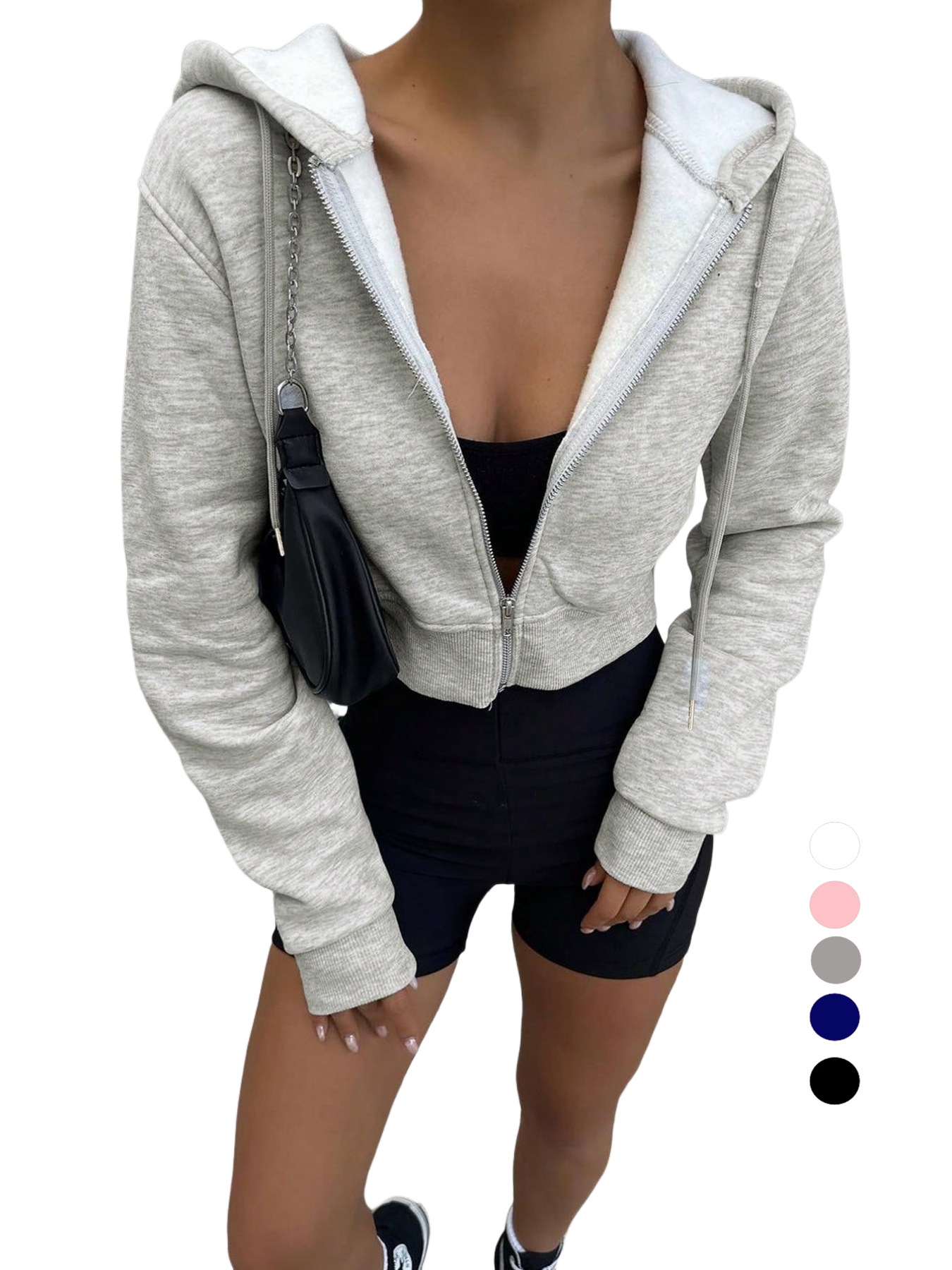 여성용 그레이 크롭 집업 후드 스웨트셔츠 재킷 캐주얼  - Women'S Fashion Zip Up Hoodies 리뷰 및 가격