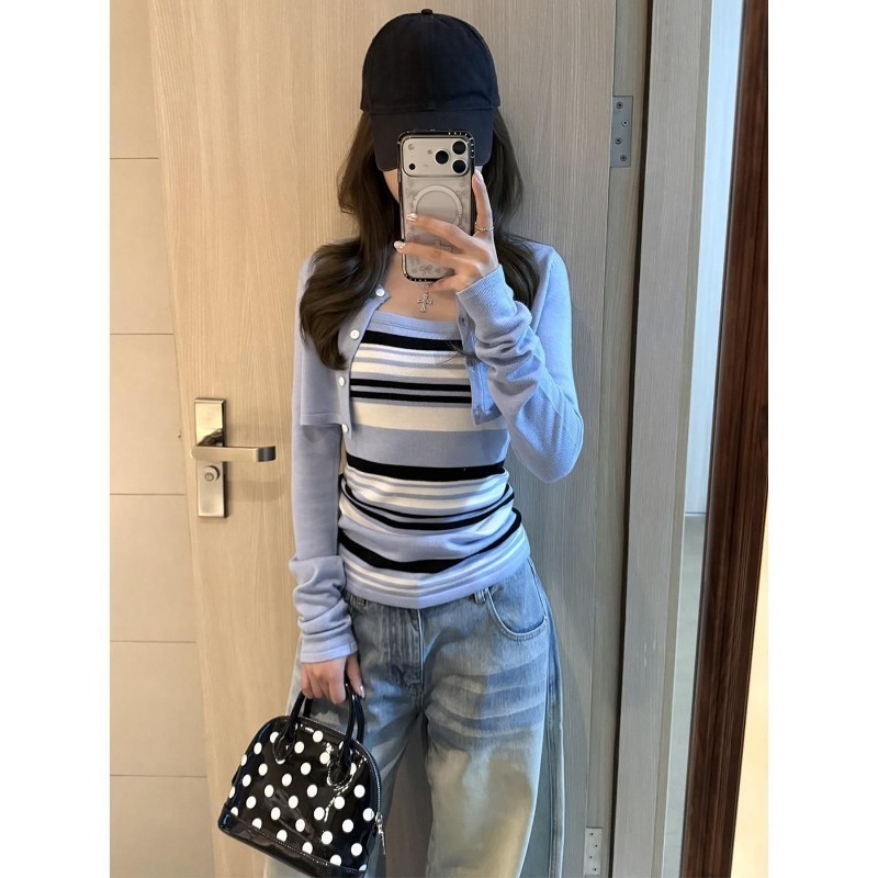 블루 니트 슈트 여성 2026 신상 짧은 스웨터 가디건 - Women'S Y2K Fashion Aesthetic 리뷰 및 가격