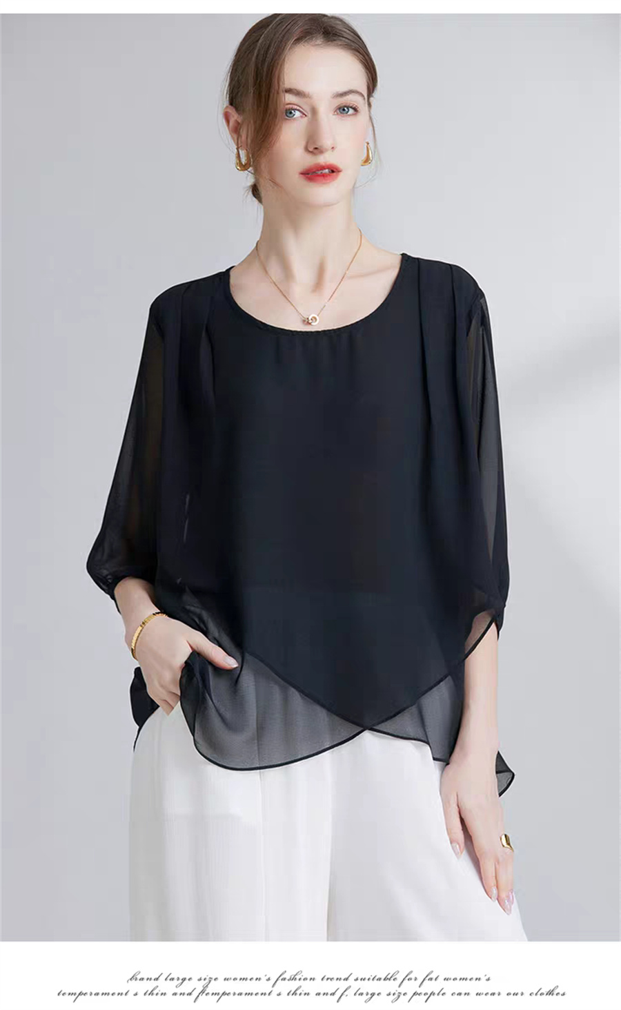 한국 스타일 쉬폰 플러스 사이즈 여성용 탑 섹시한 미드 - Asymmetric Top Women 리뷰 및 가격