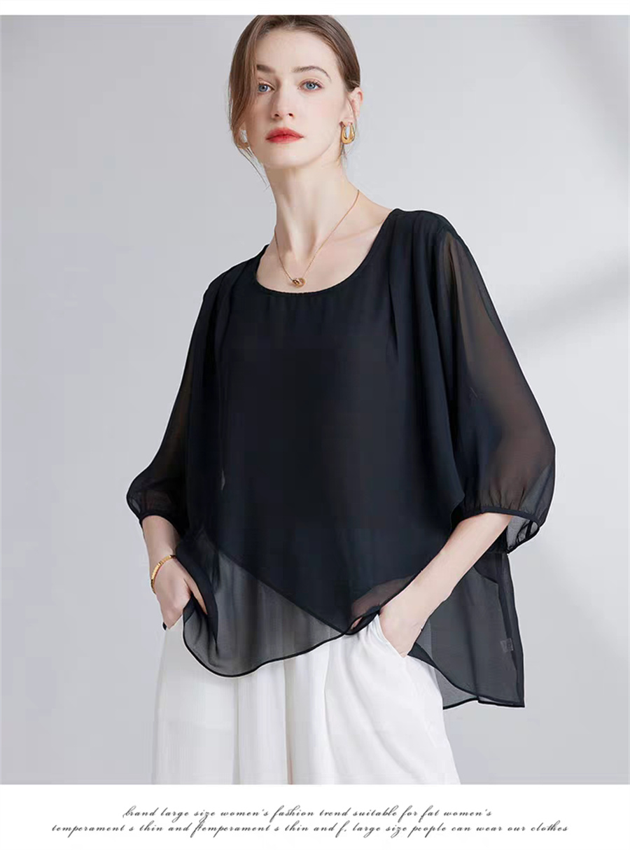 한국 스타일 쉬폰 플러스 사이즈 여성용 탑 섹시한 미드 - Asymmetric Top Women 리뷰 및 가격