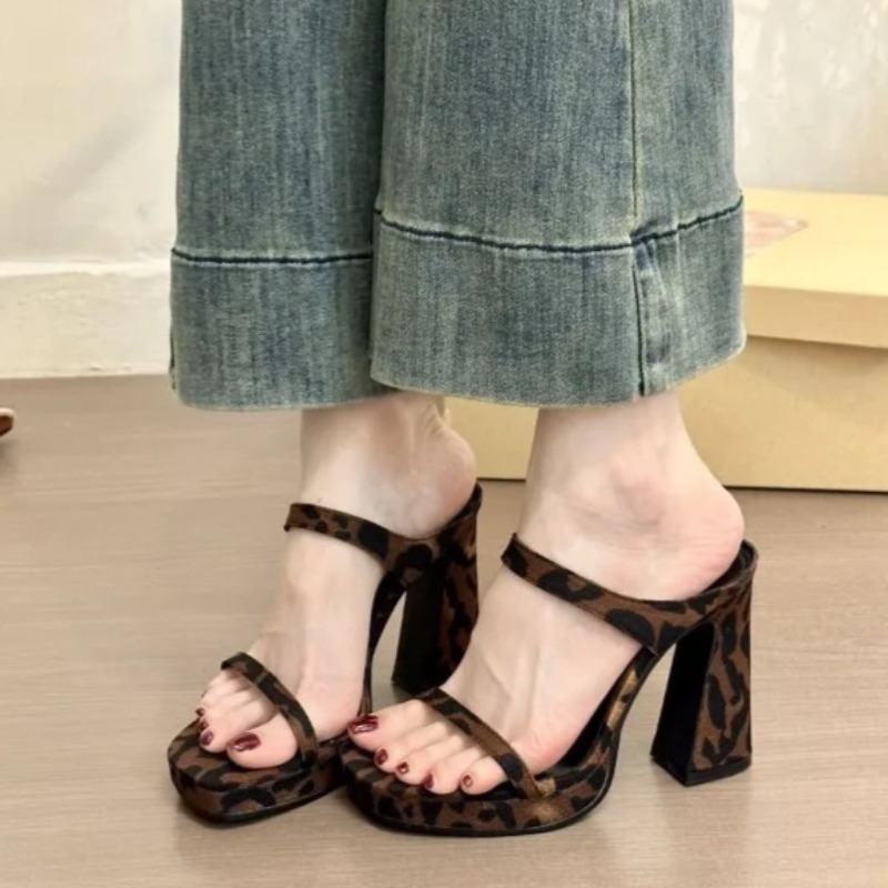여성 샌들 패션 두꺼운 밑창 하이힐 샌들 섹시한 레오파 - Women Fashion Korean 리뷰 및 가격